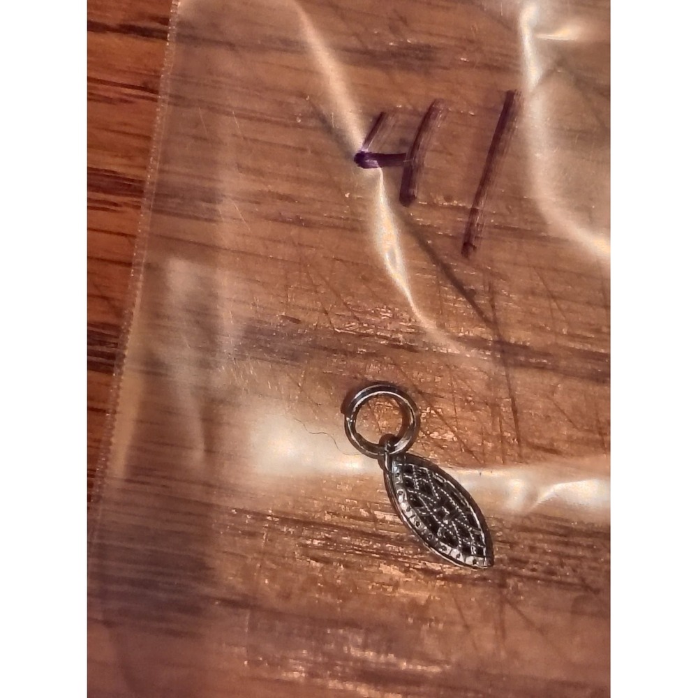 Silver Filigree Marquise Charm Pendant Geometric Openwork Lattice Navette Leaf
